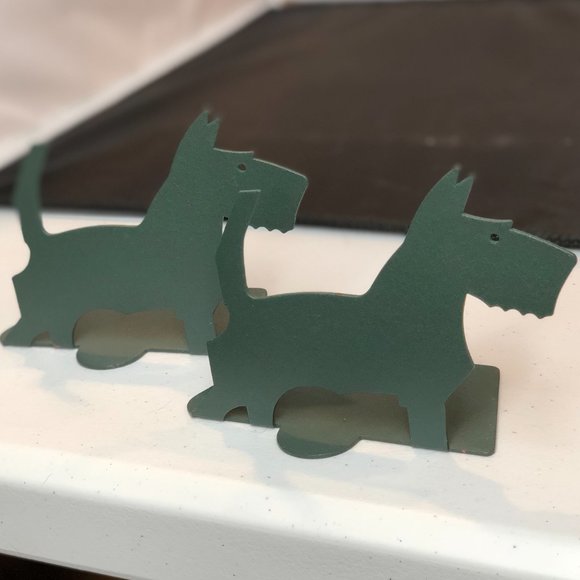 Vintage Scottie Terrier Bookends Green Metal - Picture 2 of 4